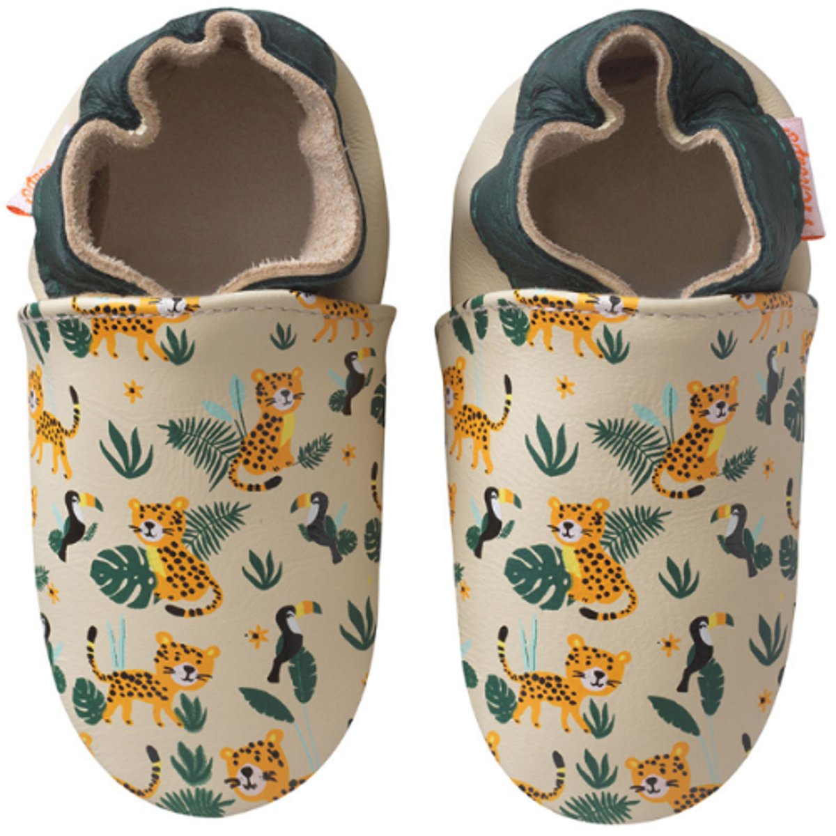 Chaussons bébé cuir souple Romy et Jules s'amusent beige, TICHOUPS