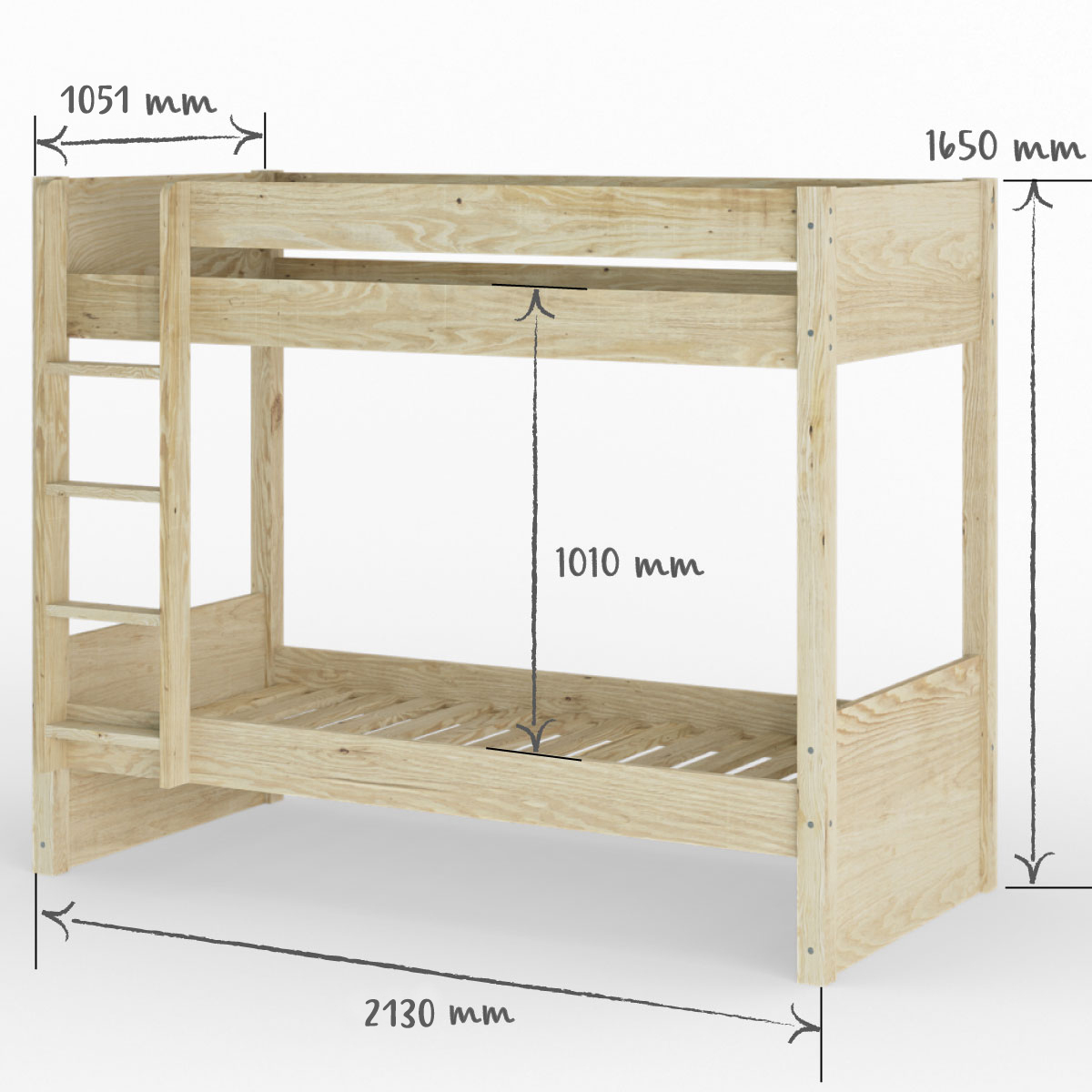 Lit superposé Bois massif LUCIA bois naturel, AKITEN RETAIL