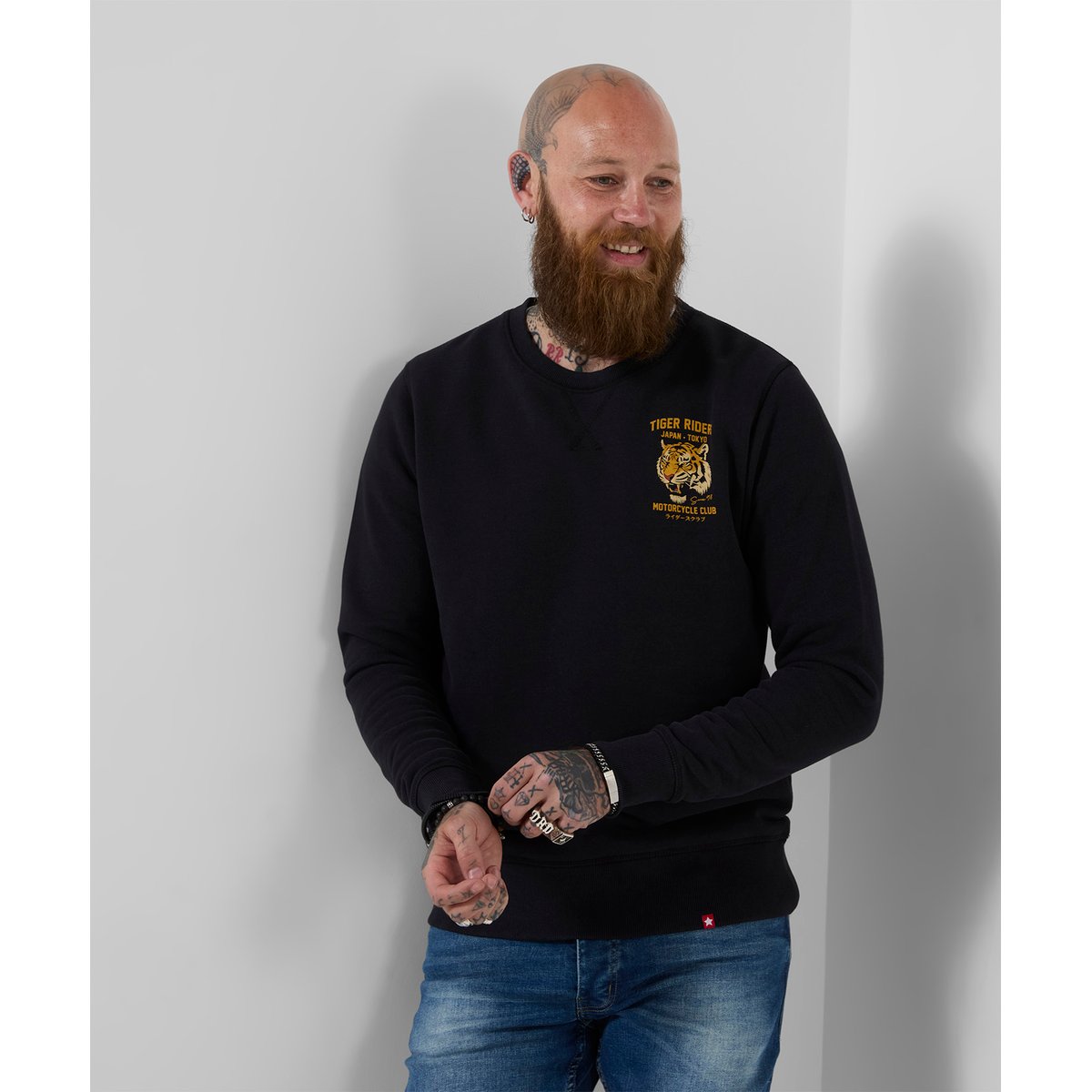 Sweat Col Rond Imprimé Dos Tiger Riders noir, JOE BROWNS