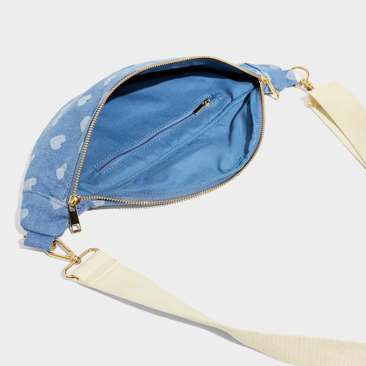 Sac banane imprimé cœurs bleu, GRAIN DE MALICE