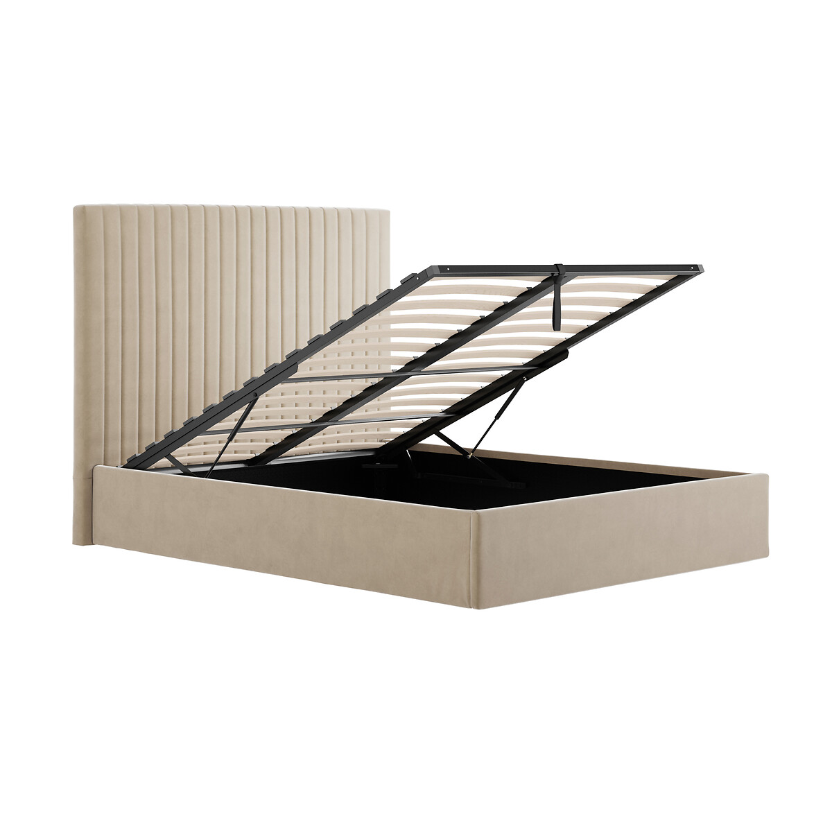 Luciana Velvet Ottoman Storage Bed with Tall Fluted Headboard beige, ÉDITÉ