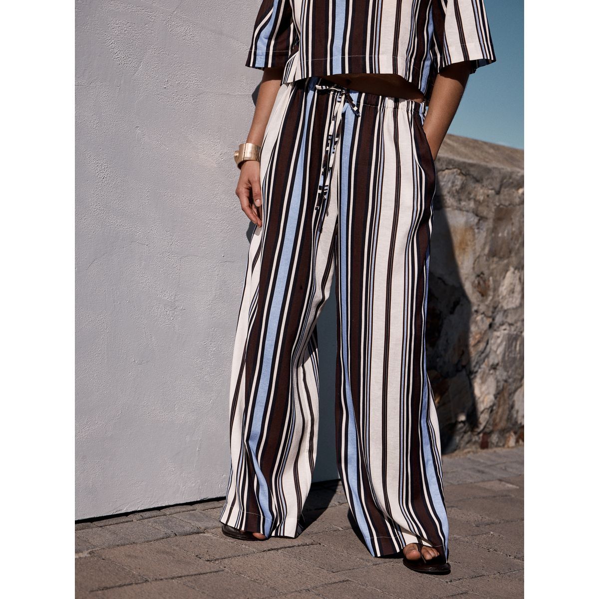 Pantalon large rayures marron chocolat/bleu, NEXT