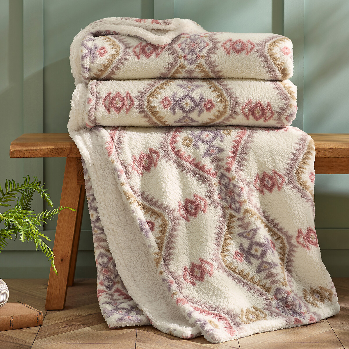 Navajo Fleece Cosy Sherpa Reverse Blanket Throw natural, CATHERINE LANSFIELD