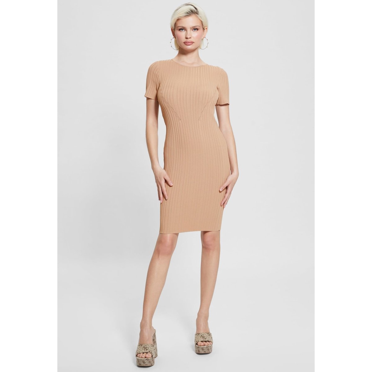 Robe Bodycon Maille marron claire, GUESS