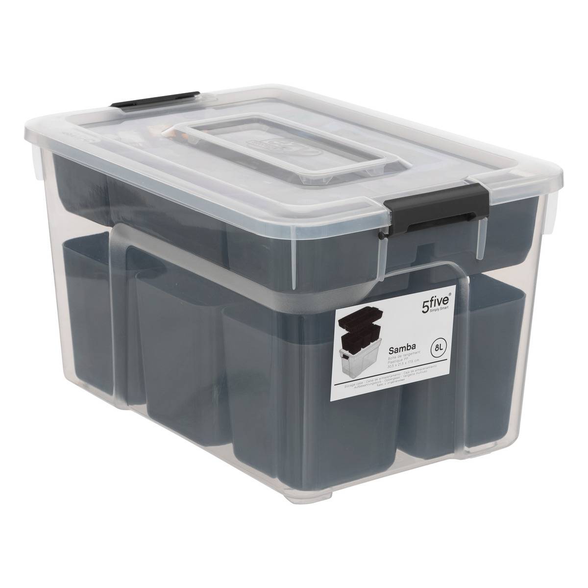 Boîte compartimentée 8L SAMBA transparent, 5FIVE SIMPLY SMART