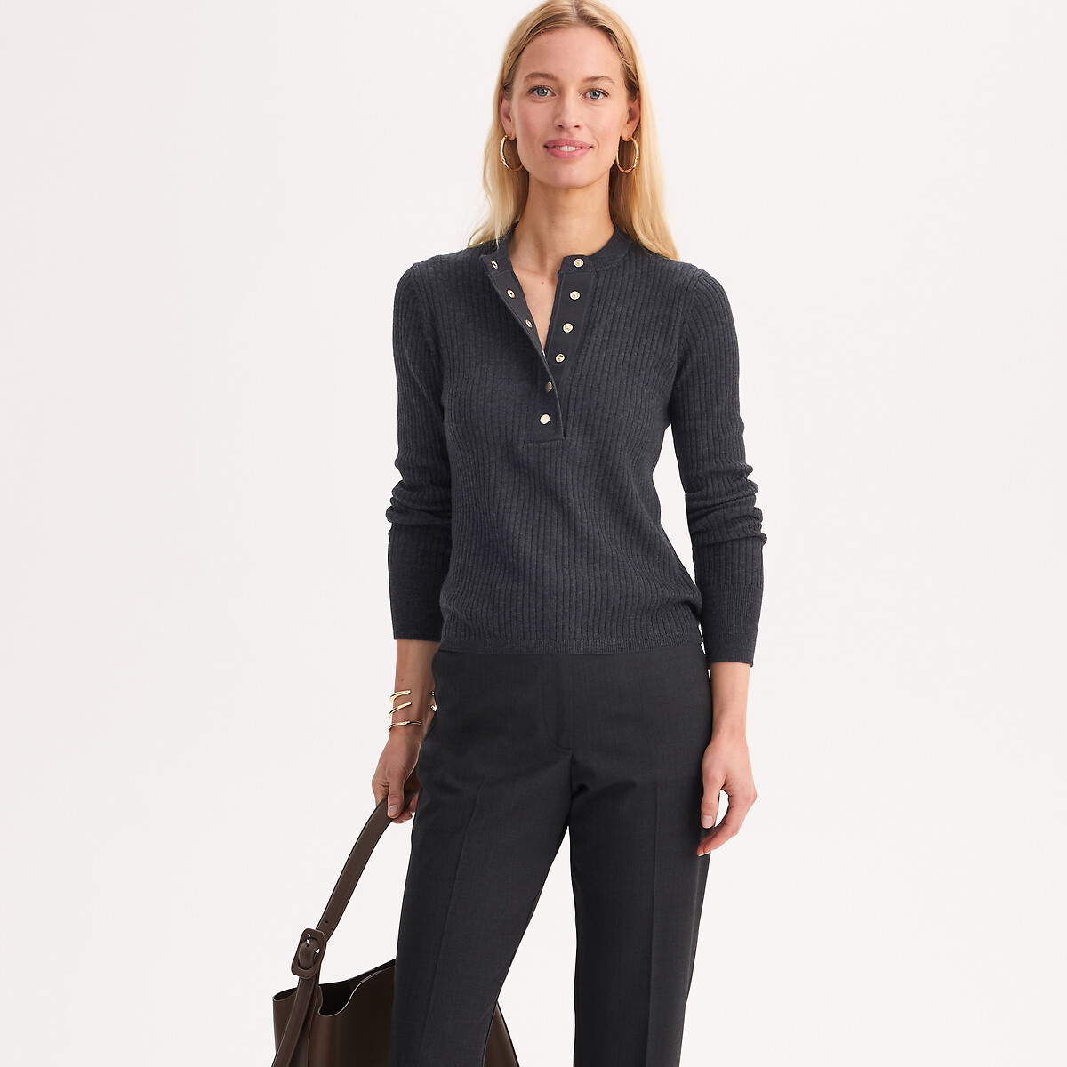 Pull Girocollo A Coste Misto Lana Maglia Fine Morbida Abbigliamento E Accessori Camicie Top La Redoute