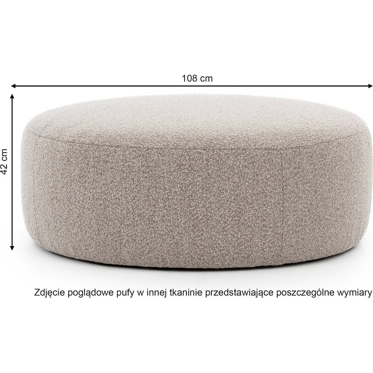 Pouf rond CASTELLINA en tissu bouclé gris chiné abriamo, RECOLLECTION