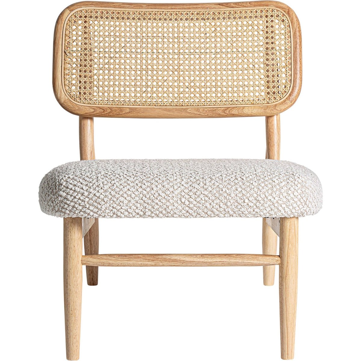 Fauteuil bohème en rotin et bois caoutchouc marron naturel et blanc cassé, RECOLLECTION