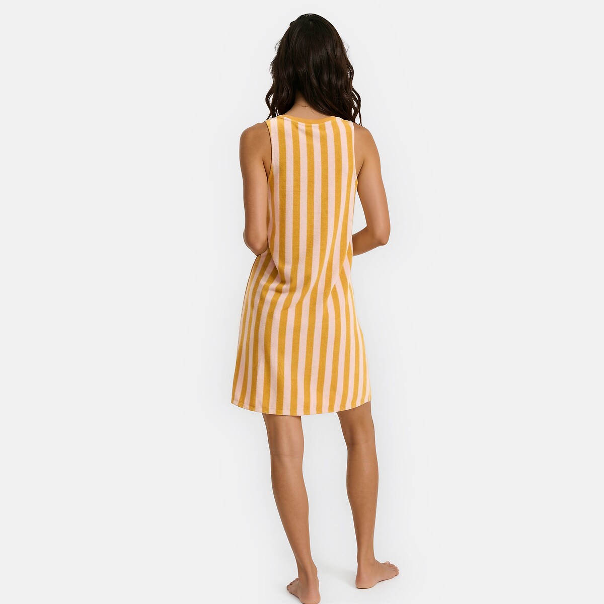 Chemise de nuit rayée, en maille éponge rayé rose/camel, LA REDOUTE COLLECTIONS