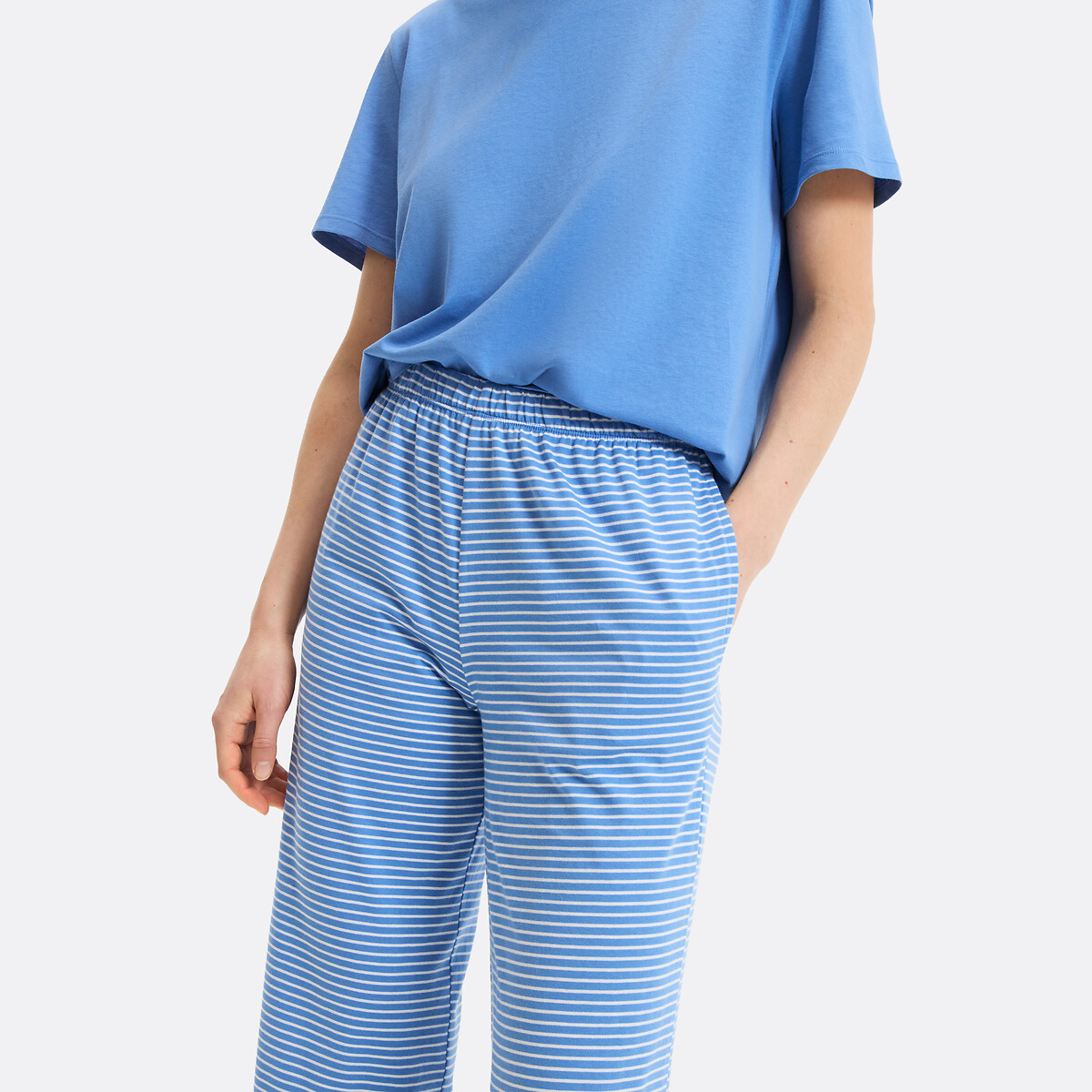 Pyjama van bedrukte jersey gestreept blauw, LA REDOUTE COLLECTIONS