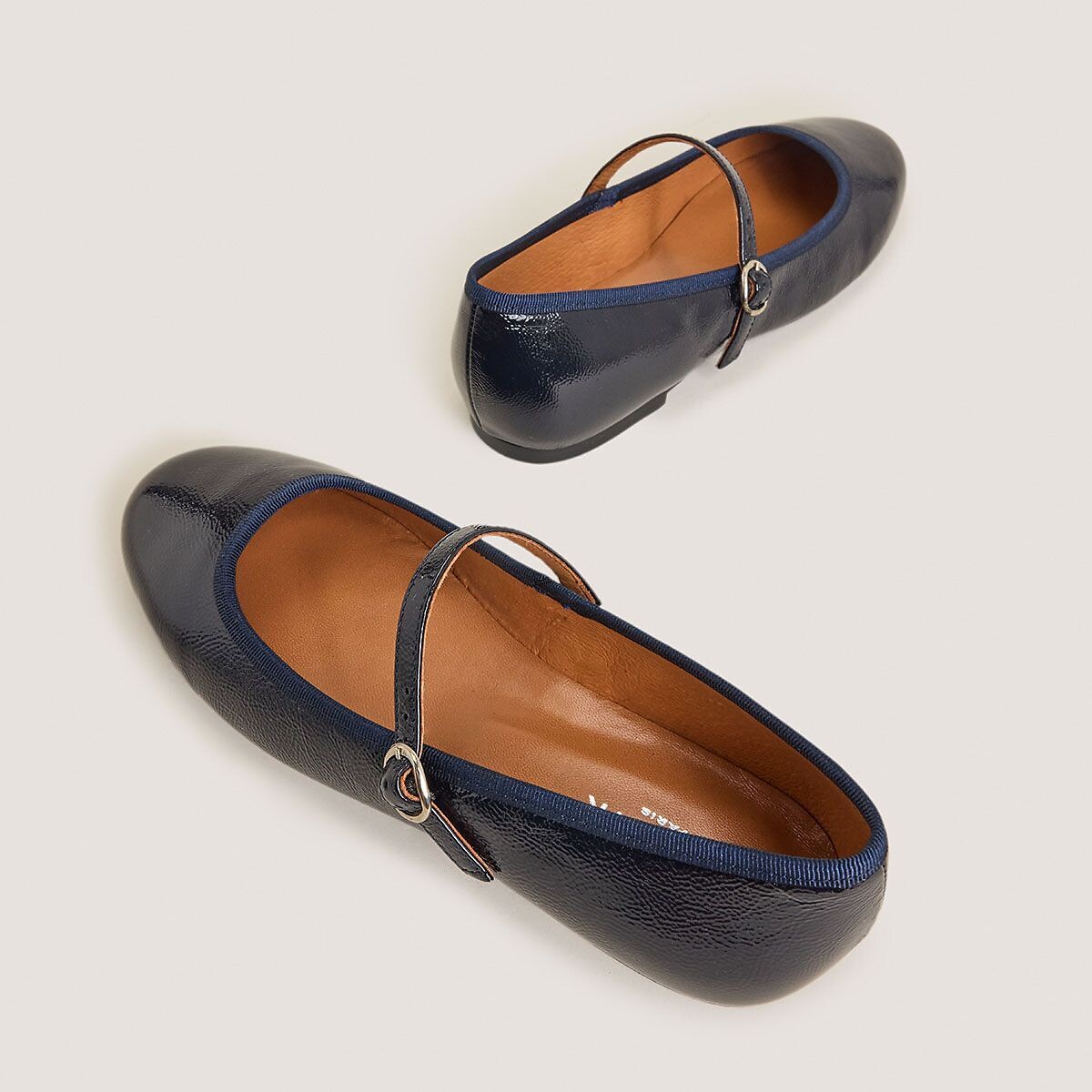 Ballerines babies en cuir, Douceur bleu marine, JONAK
