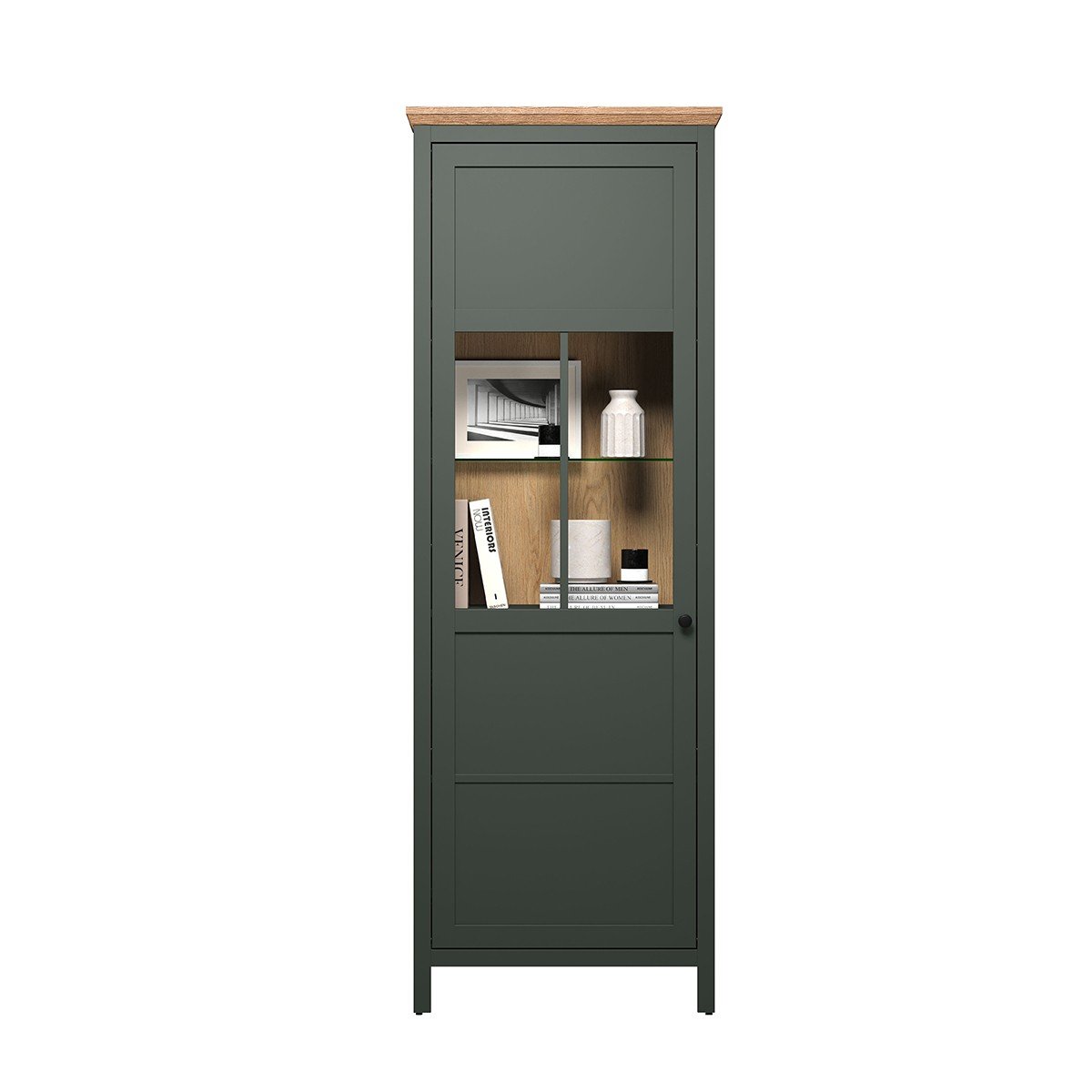 Vaisselier avec éclairage LED inclus et 1 porte H198 cm - Stanton vert, CALICOSY