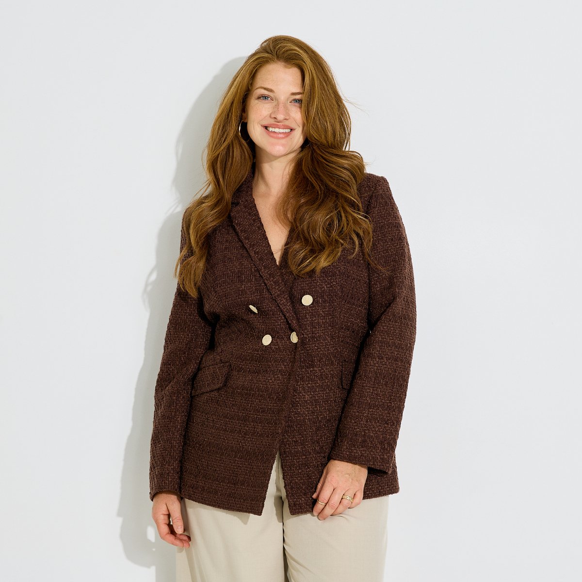 Veste blazer en tweed col tailleur marron, GRAIN DE MALICE