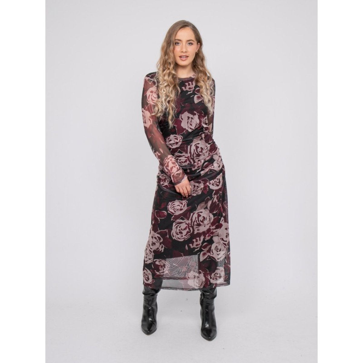 Robe Longue En Mesh Motif Roses Irma noir, DONA LISA
