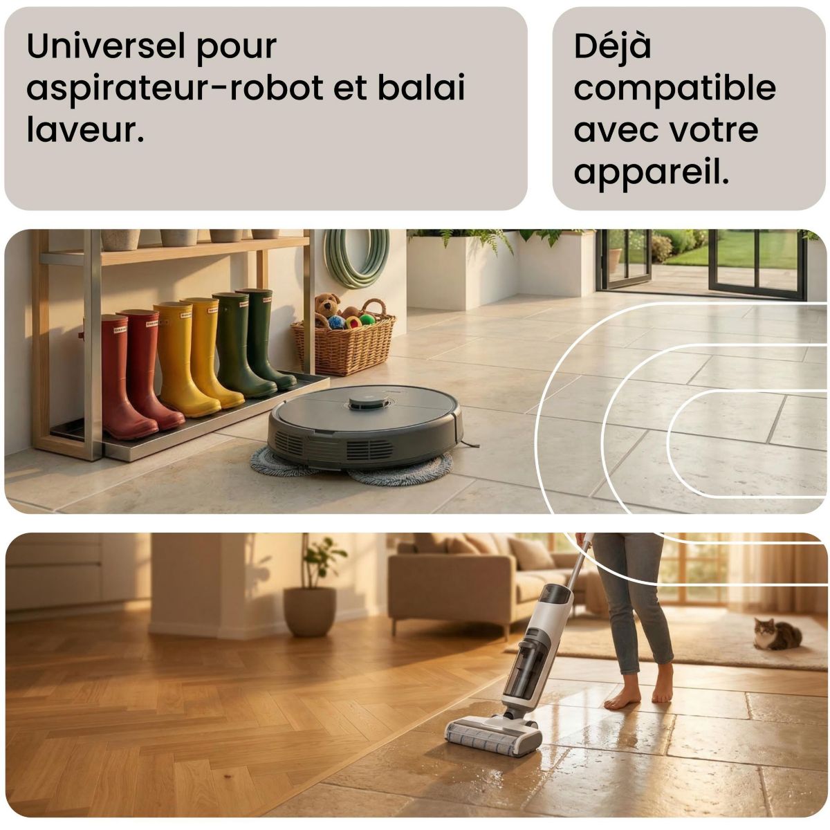 Détergent Liquide Nettoyant Sol Universel 1L pour Aspirateur Robot Laveur et Balai Laveur, Anti-Traces couleur unique, ESSENTIEL B