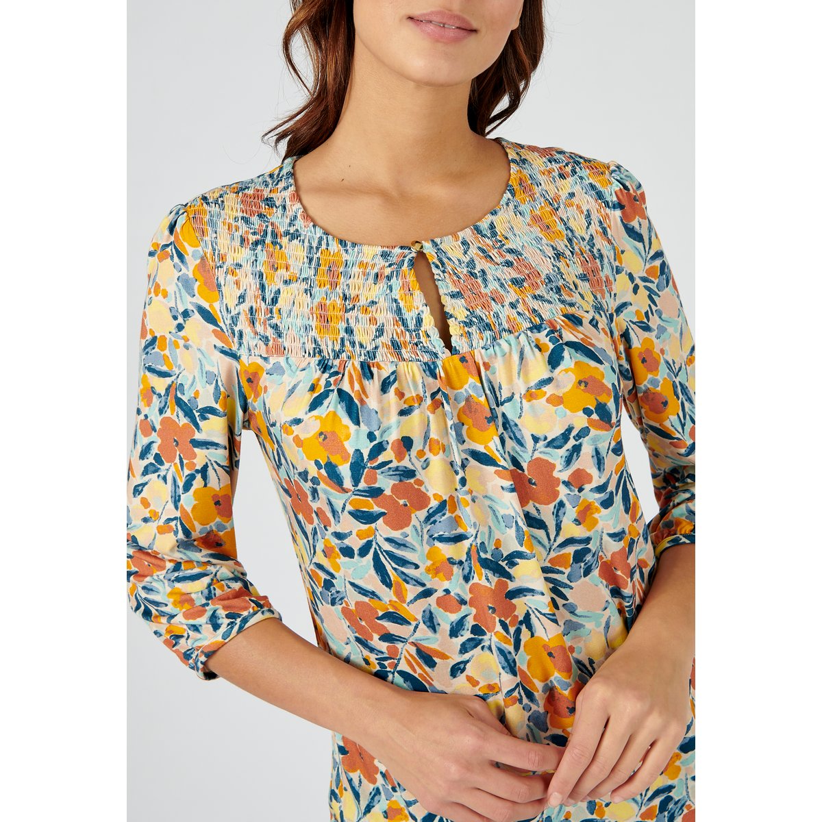 Blouse fluide viscose stretch orange fleuri, DAMART
