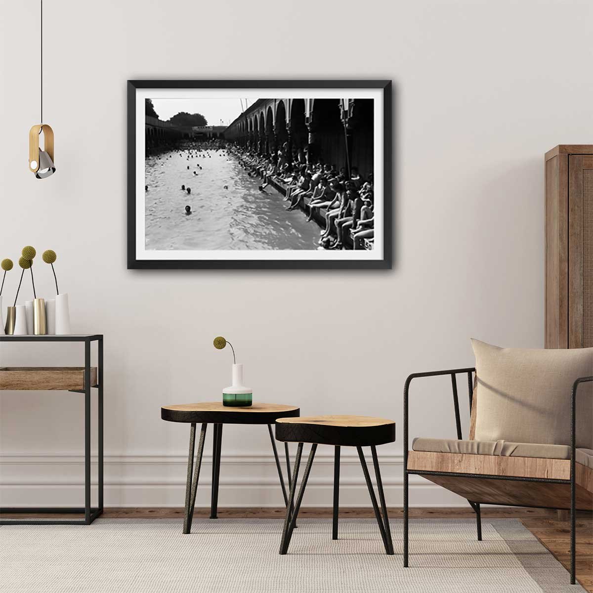 Affiche photo ancienne Piscine Deligny - Paris affiche + cadre en bois - noir, HEXOA