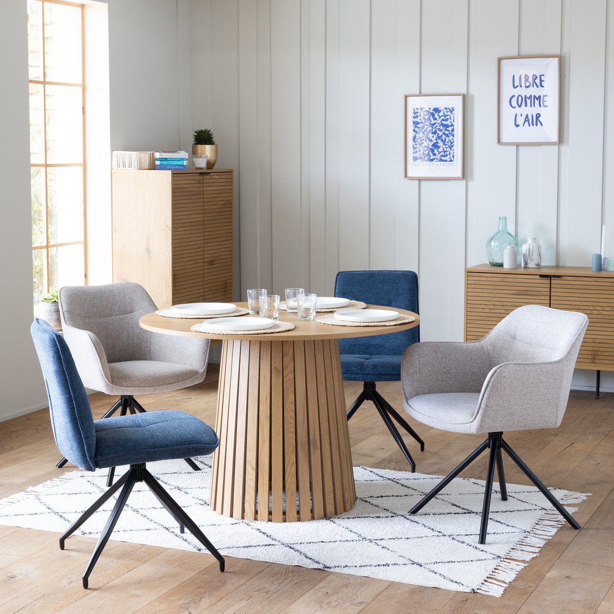 Lot de 2 chaises en tissu bleu, AREN bleu, noir, HAPPY GARDEN