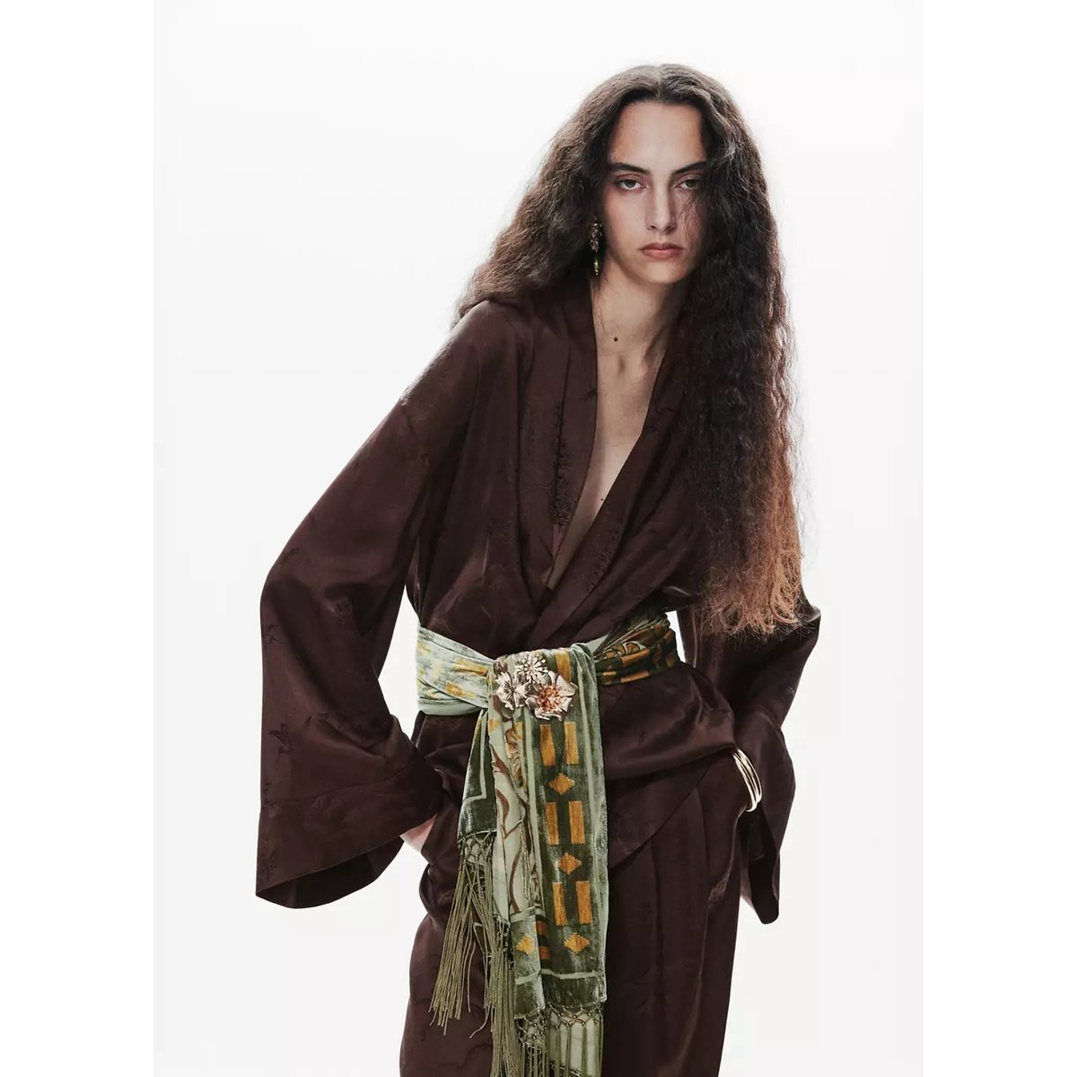 Blazer jacquard style kimono marron, MANGO