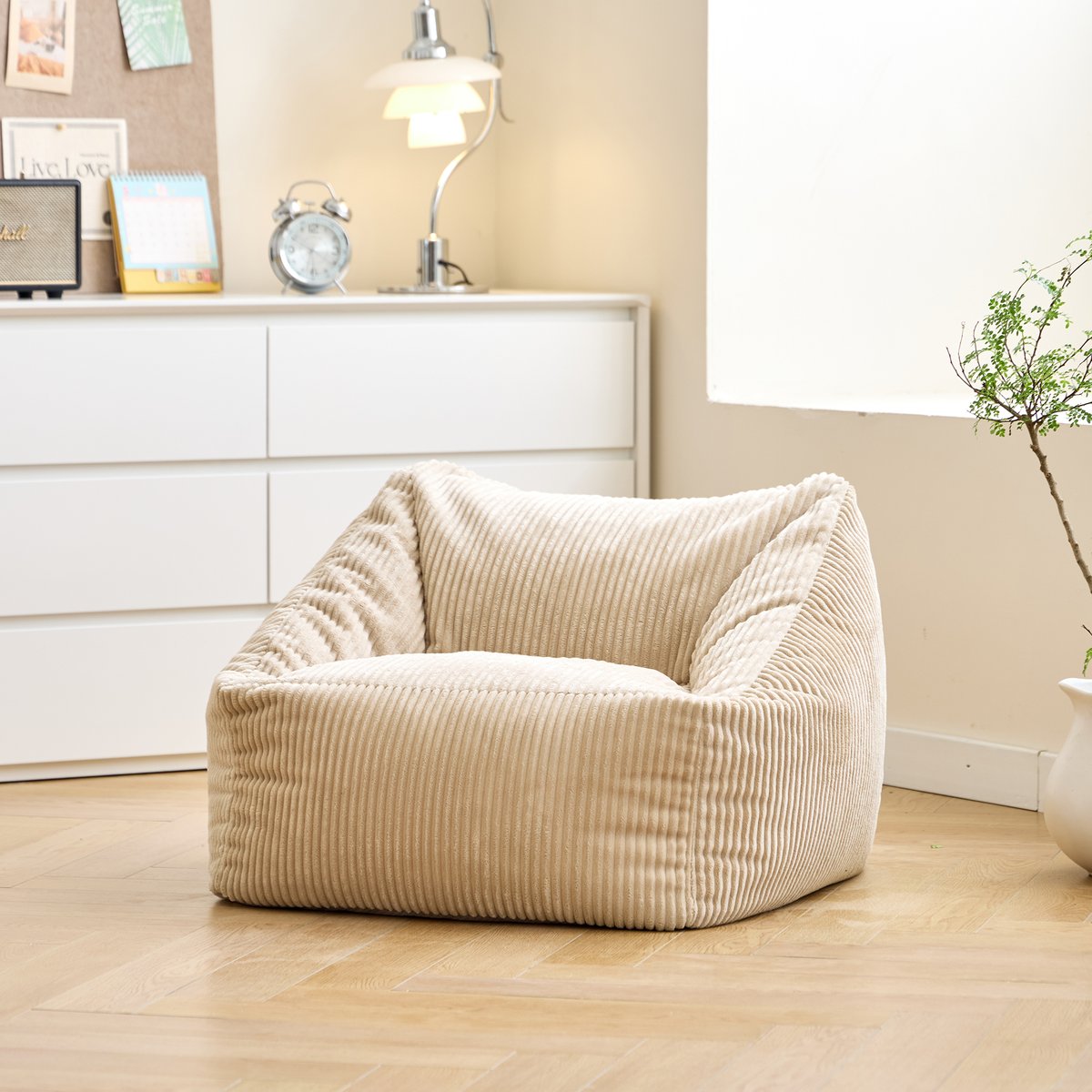 Pouf de salon, velours côtelé, JON beige, NORDLYS