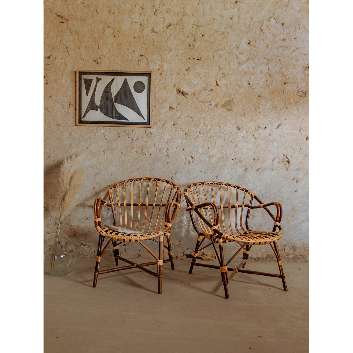 Fauteuil en rotin foncé Ernest N°861 - Bon état bois foncé, DEBONGOUT