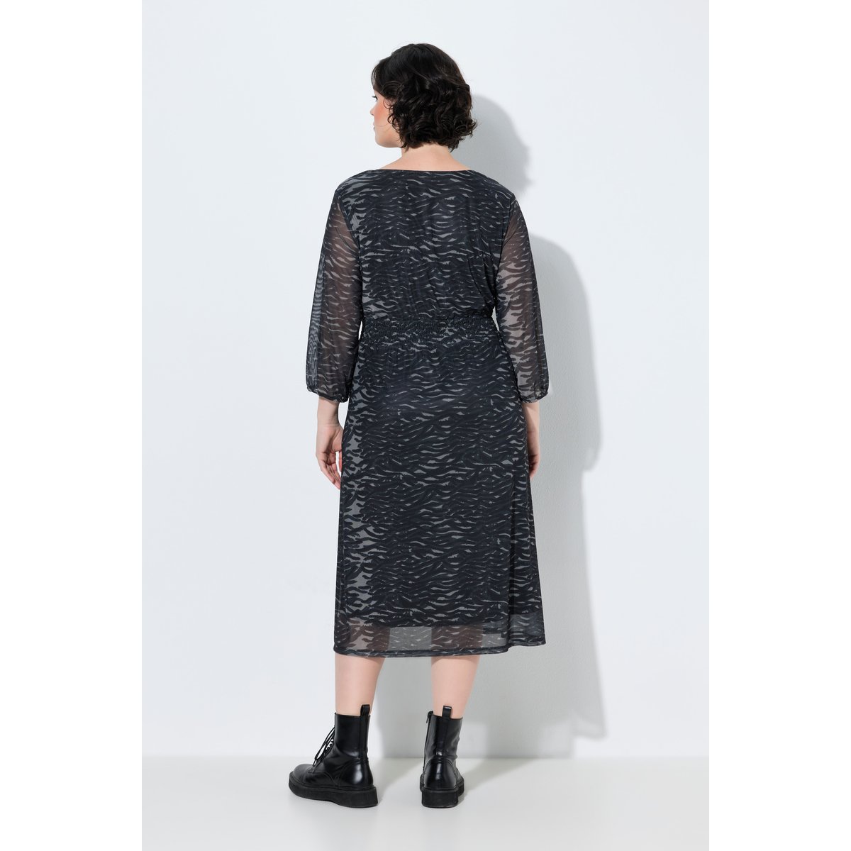 Robe midi en tulle, motif zébré noir, ULLA POPKEN