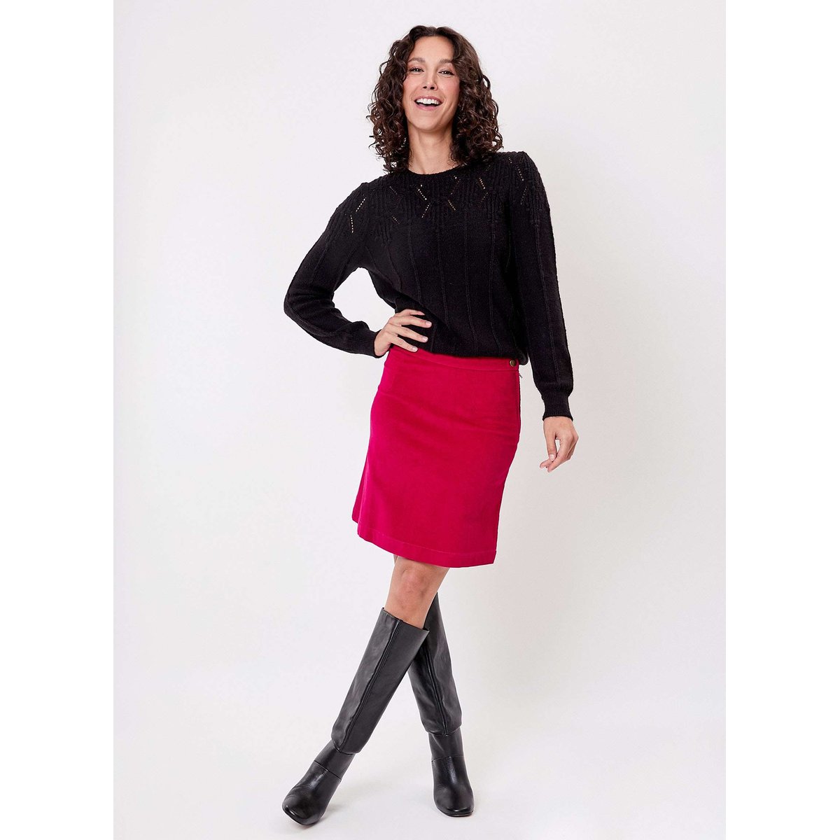 Jupe courte velours côtelé LINETTE rouge framboise, PRINCESSE NOMADE