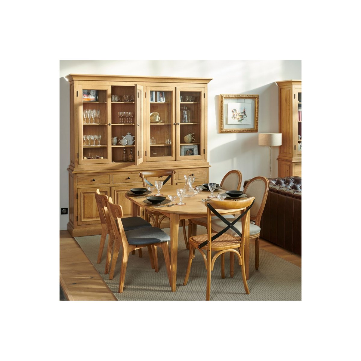 Buffet vaisselier en chêne 4 portes vitrées 4 tiroirs 4 portes bois - VICTORIA bois clair, HELLIN, DEPUIS 1862