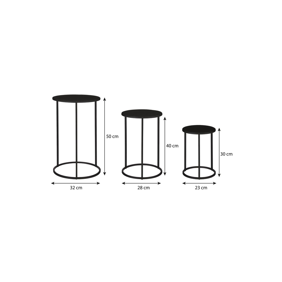 Lot de 3 tables d'appoint H50 cm QUINTY noir, MICA DECORATIONS
