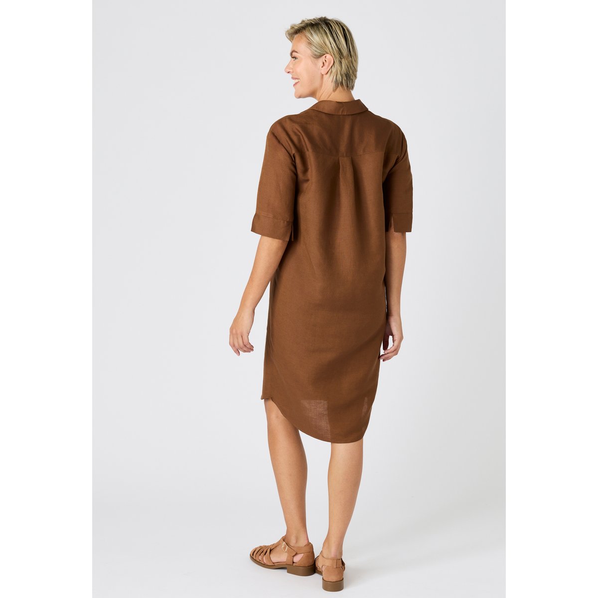 Robe caftan mélange lin marron foncé, DAMART