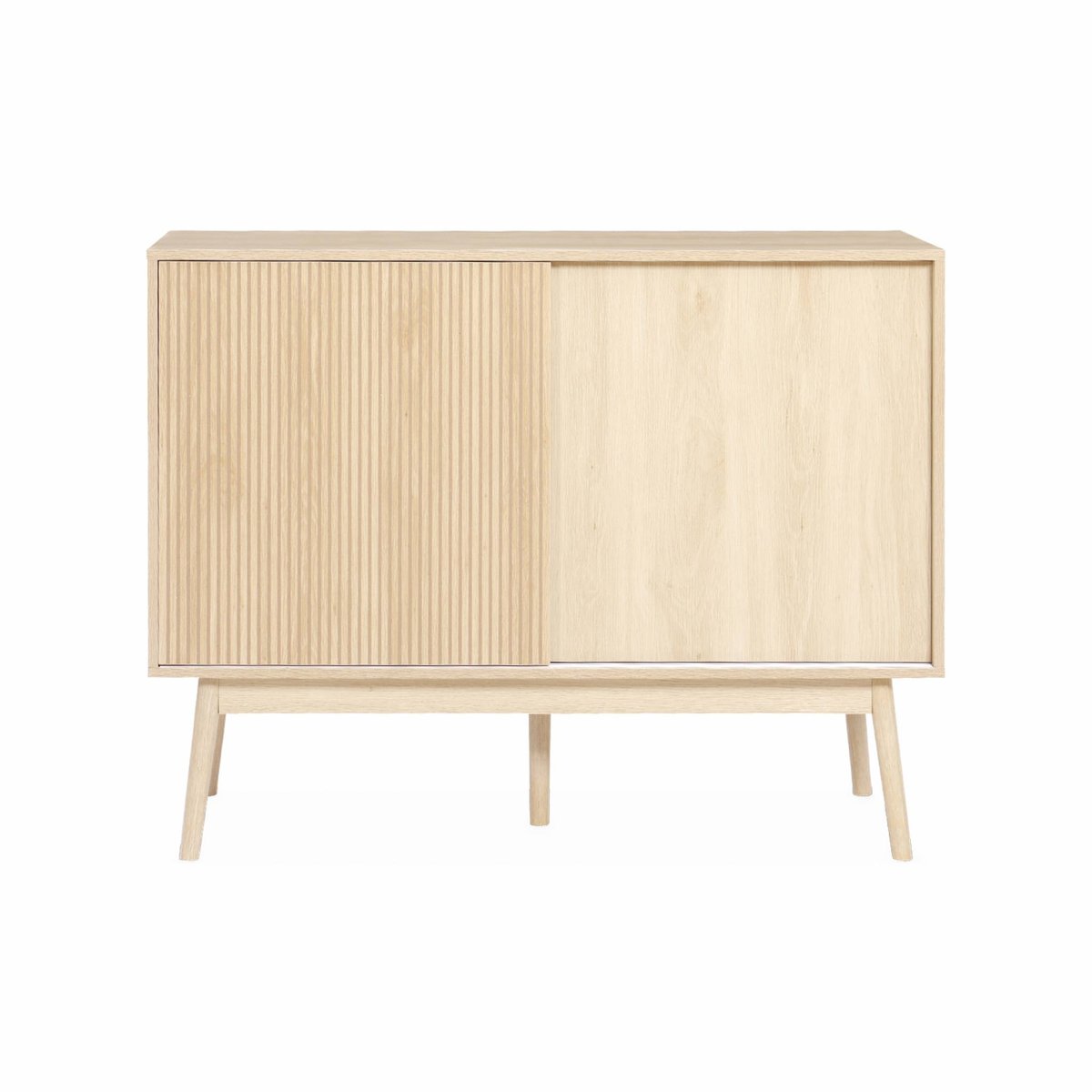 Buffet décor bois strié 1 porte coulissante 115cm LINEAR bois foncé, SWEEEK