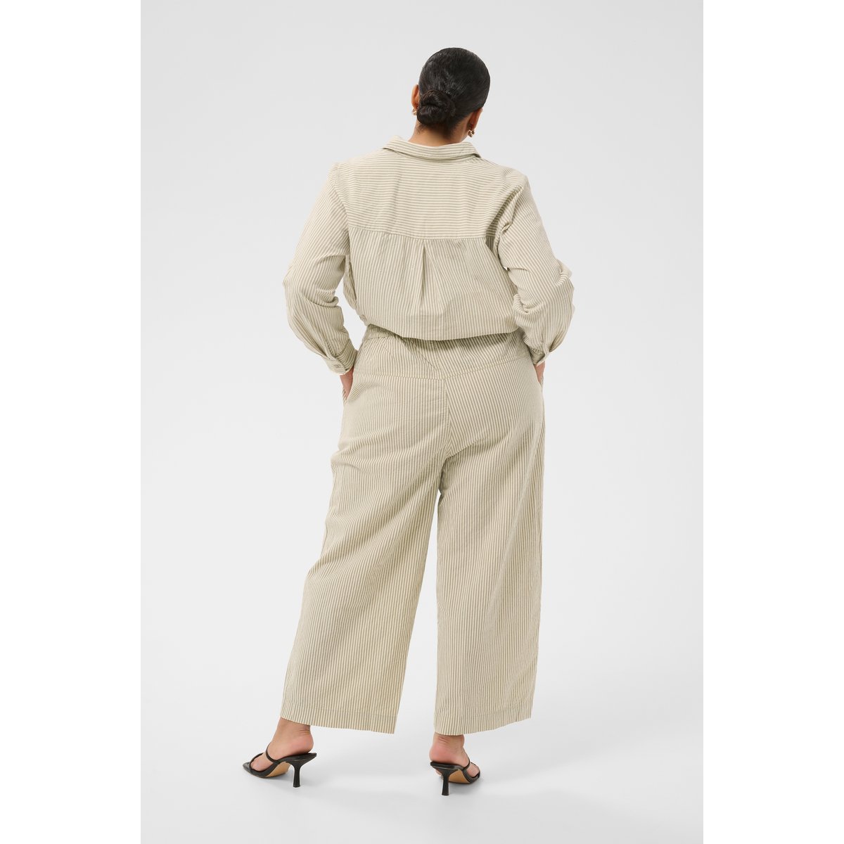 Pantalon casual beige chinchilla / blanc white stripe, KAFFE CURVE