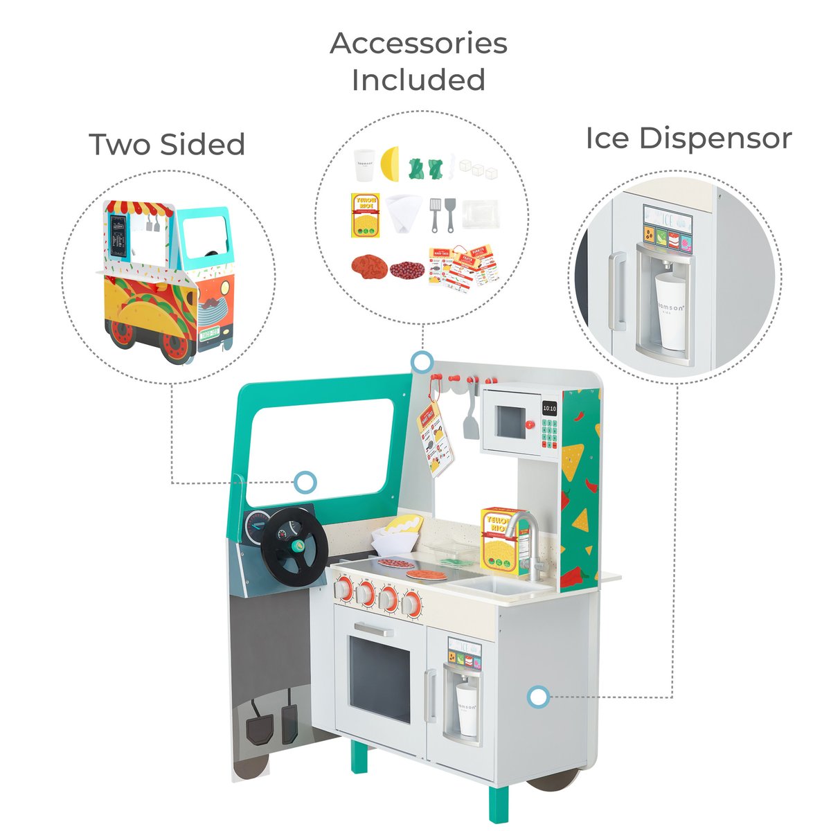Food Truck Bois Cuisin Enfants Camion Taco couleur unique, TEAMSON KIDS