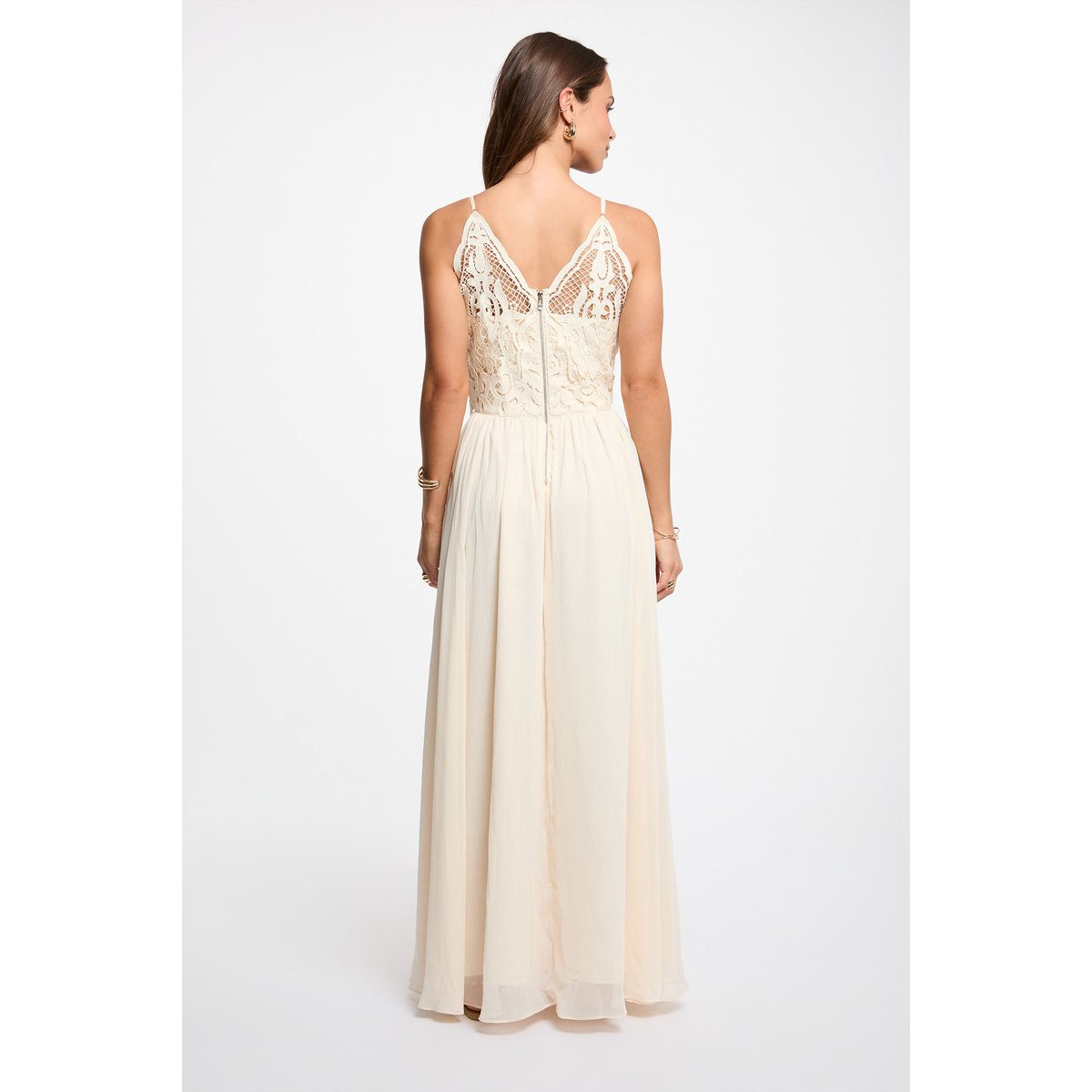Robe longue dentelle creme, MORGAN