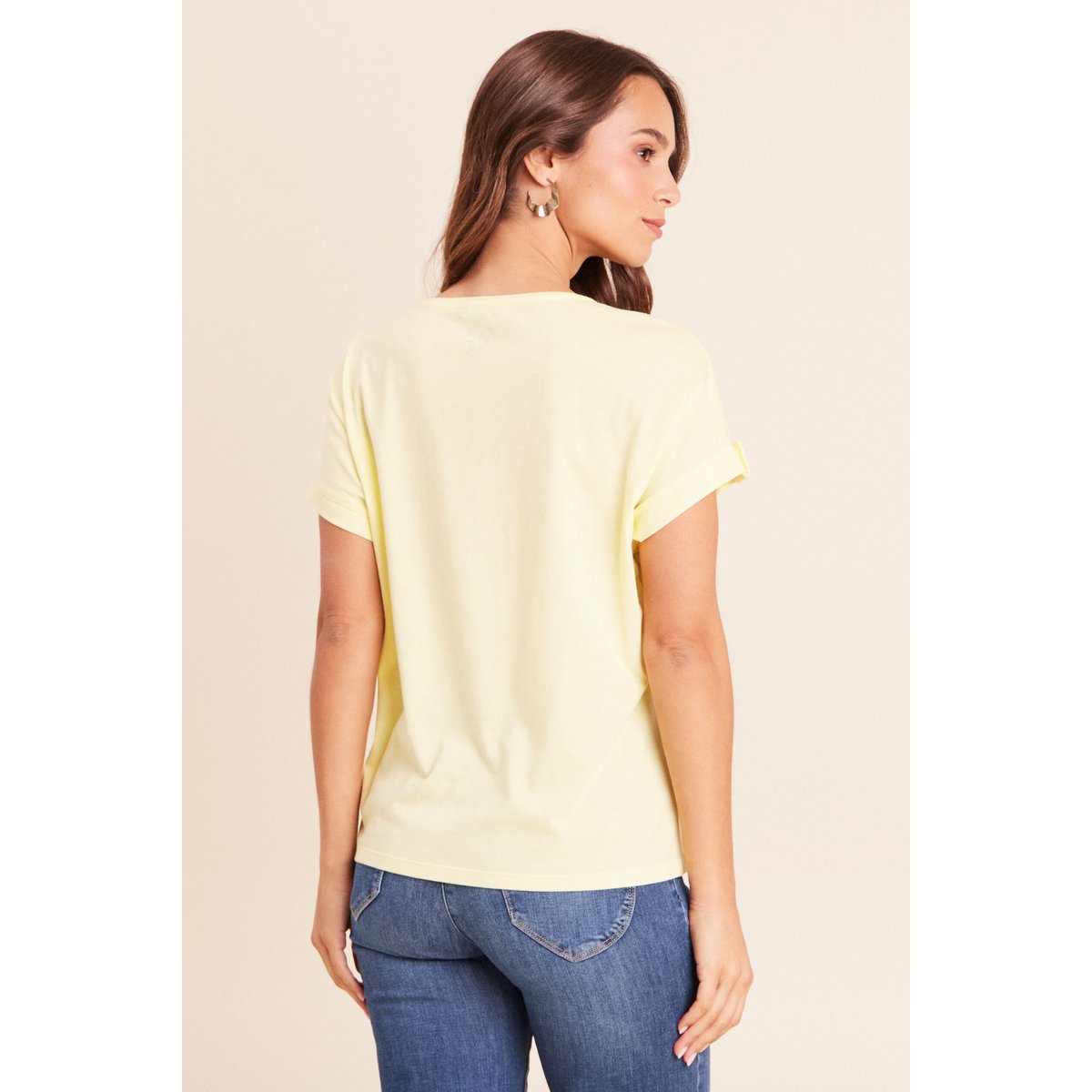 T-shirt col rond manches courtes jaune pastel, BREAL