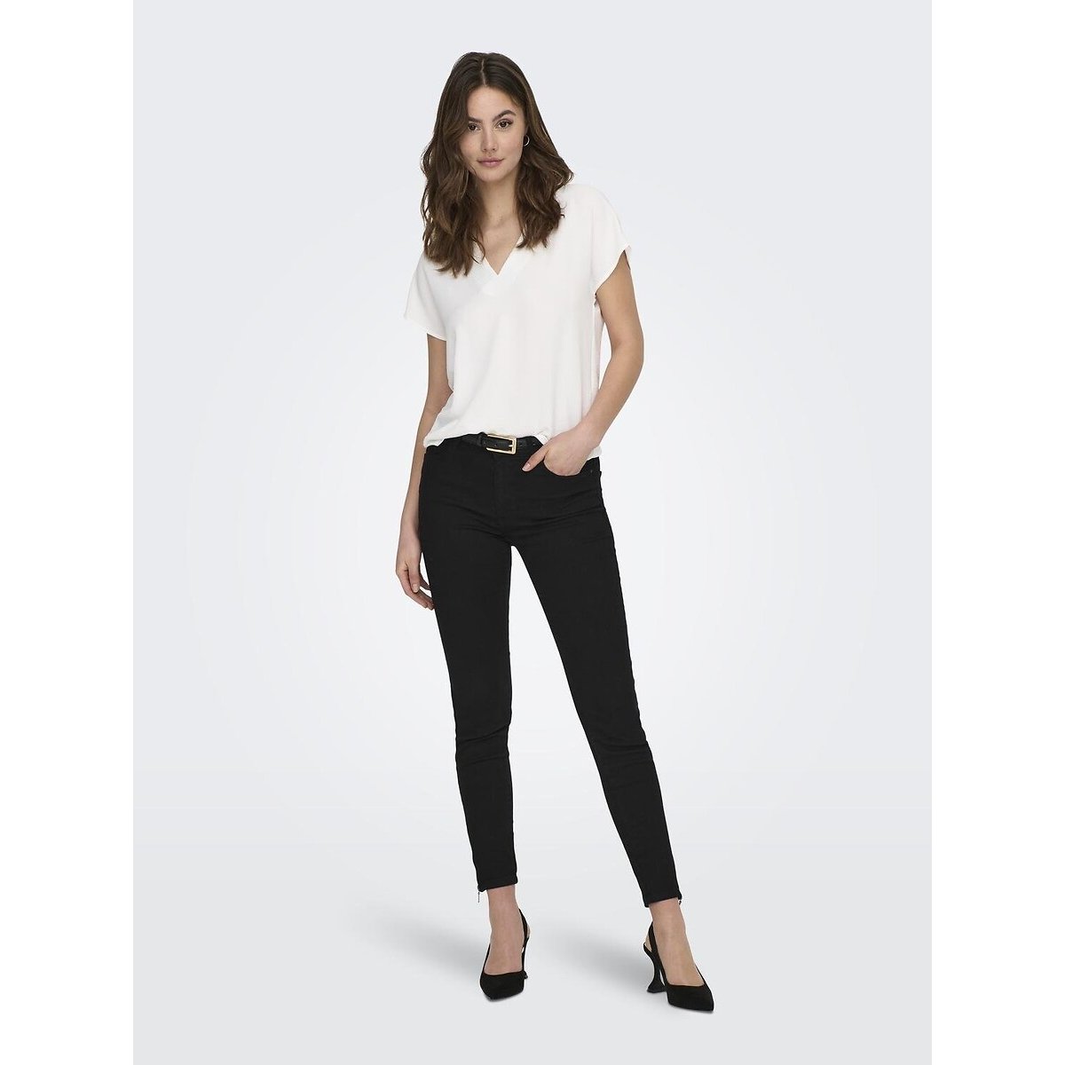 Kurzärmelige Bluse mit V-Ausschnitt weiss, JDY