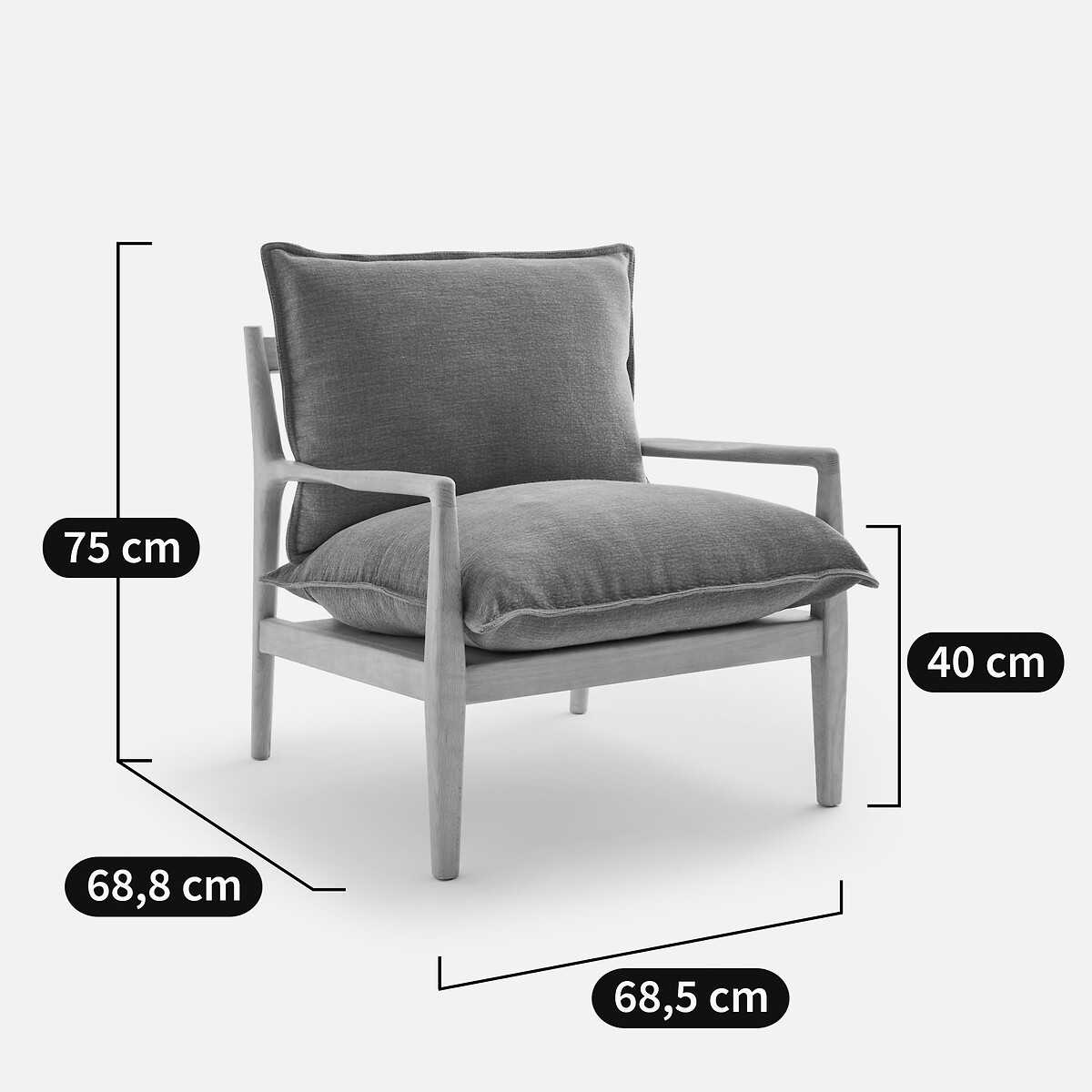 Fauteuil en chêne, plaqué chêne et tissu polyester et lin, DILMA bois de rose, AM.PM