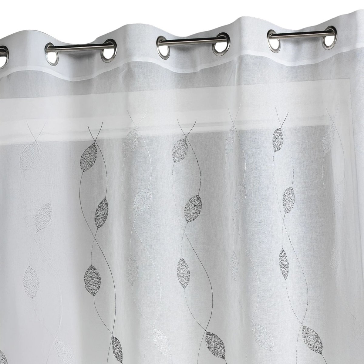 Voilage brodé à motifs feuilles gris clair, HOME MAISON