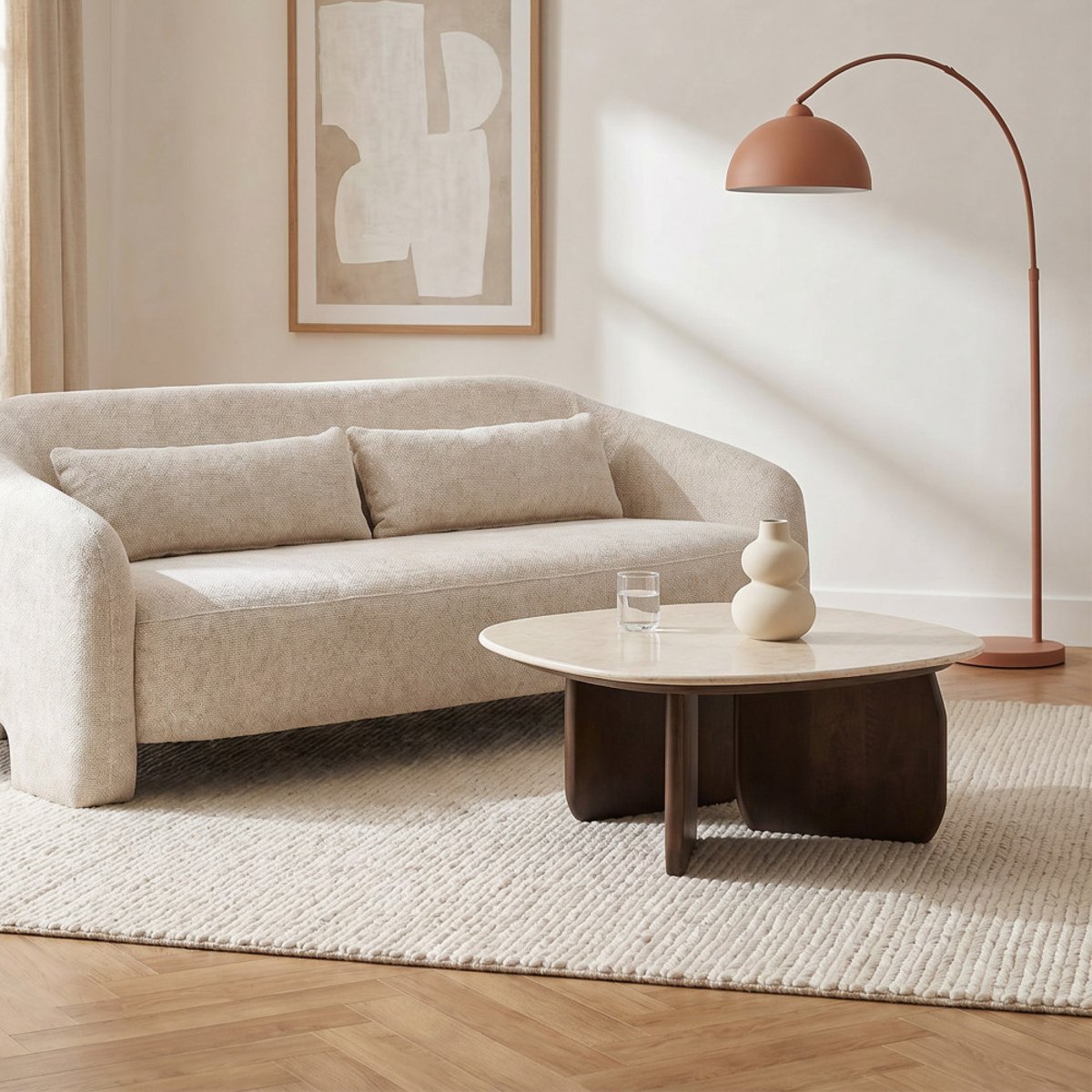 Table basse en marbre et bois massif- DALILA blanc ivoire, DRAWER