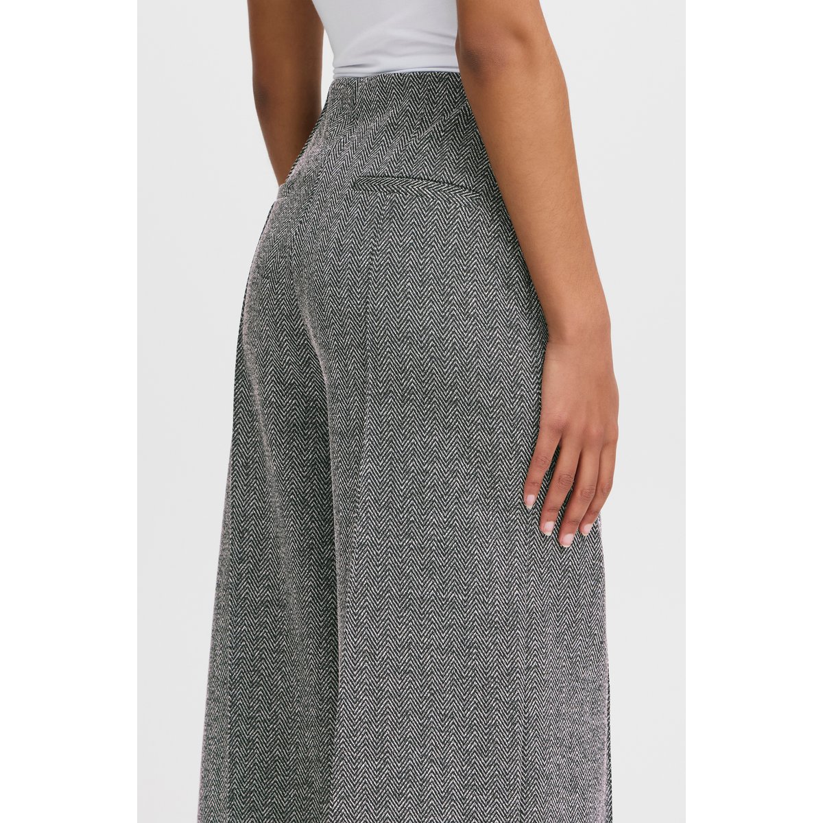 Pantalon décontracté noir blanc black/white herringbone, ICHI