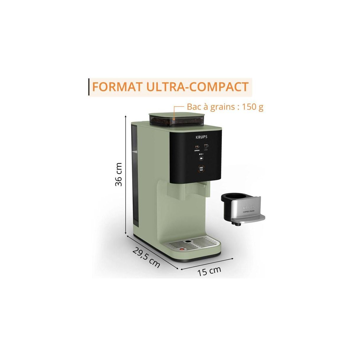 Expresso Broyeur Coffee Crush, Machine à café à grains, ultra compacte SA401LE0 couleur unique, KRUPS