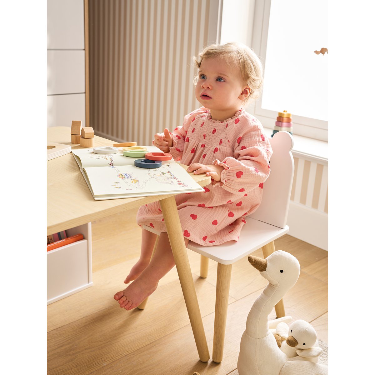Set table et 2 chaises ourson blanc, VERTBAUDET