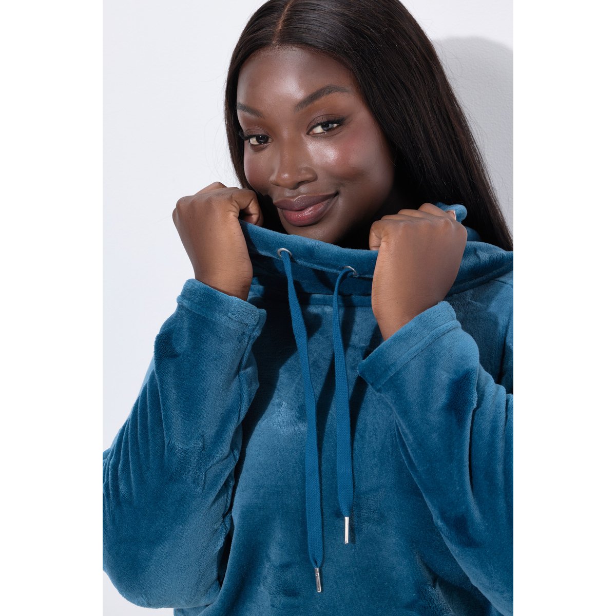Sweater homewear, étoiles, col droit pétrol, ULLA POPKEN