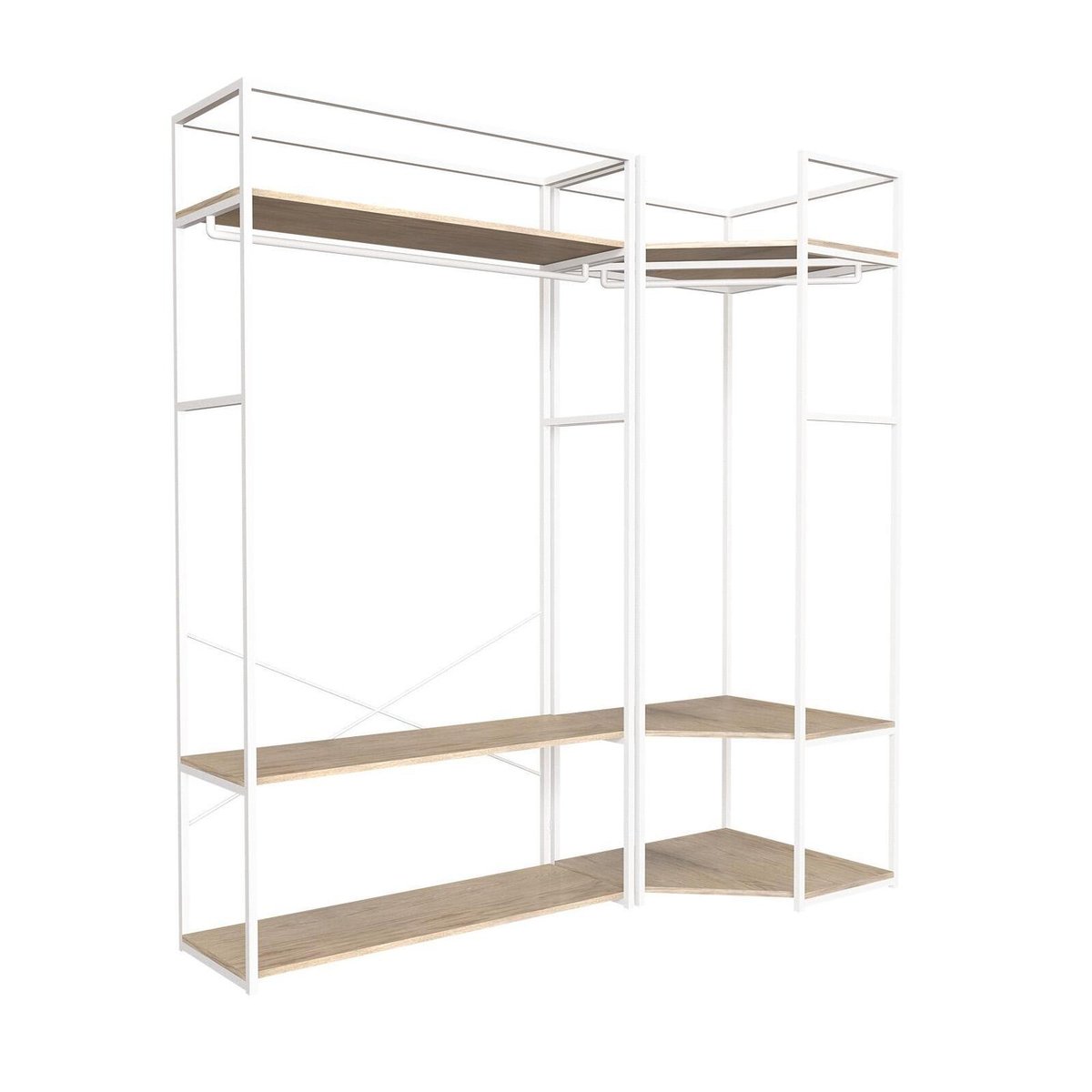 Lot de 2 portants vêtements en bois et métal 180x200cm JUNE blanc, MOB IN