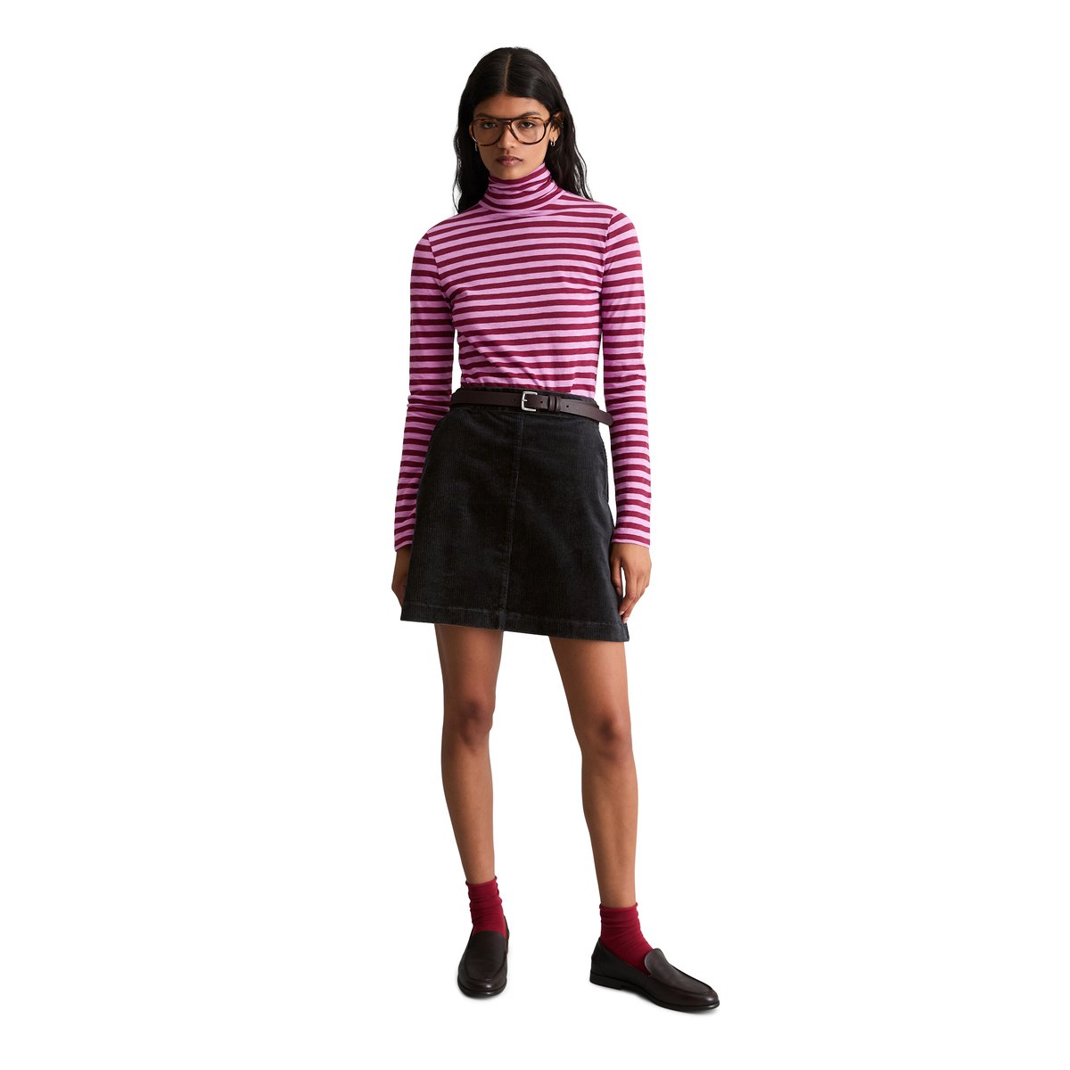T-shirt à manches longues et col roulé en jersey de coton bio rouge, MARC O’POLO DENIM