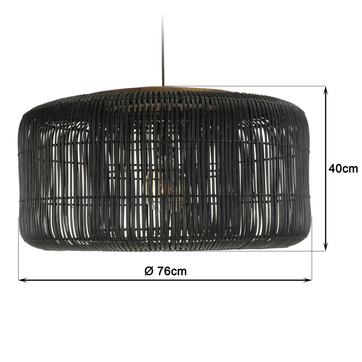 Suspension en rotin ronde 76cm FOLELLI noir, PIER IMPORT