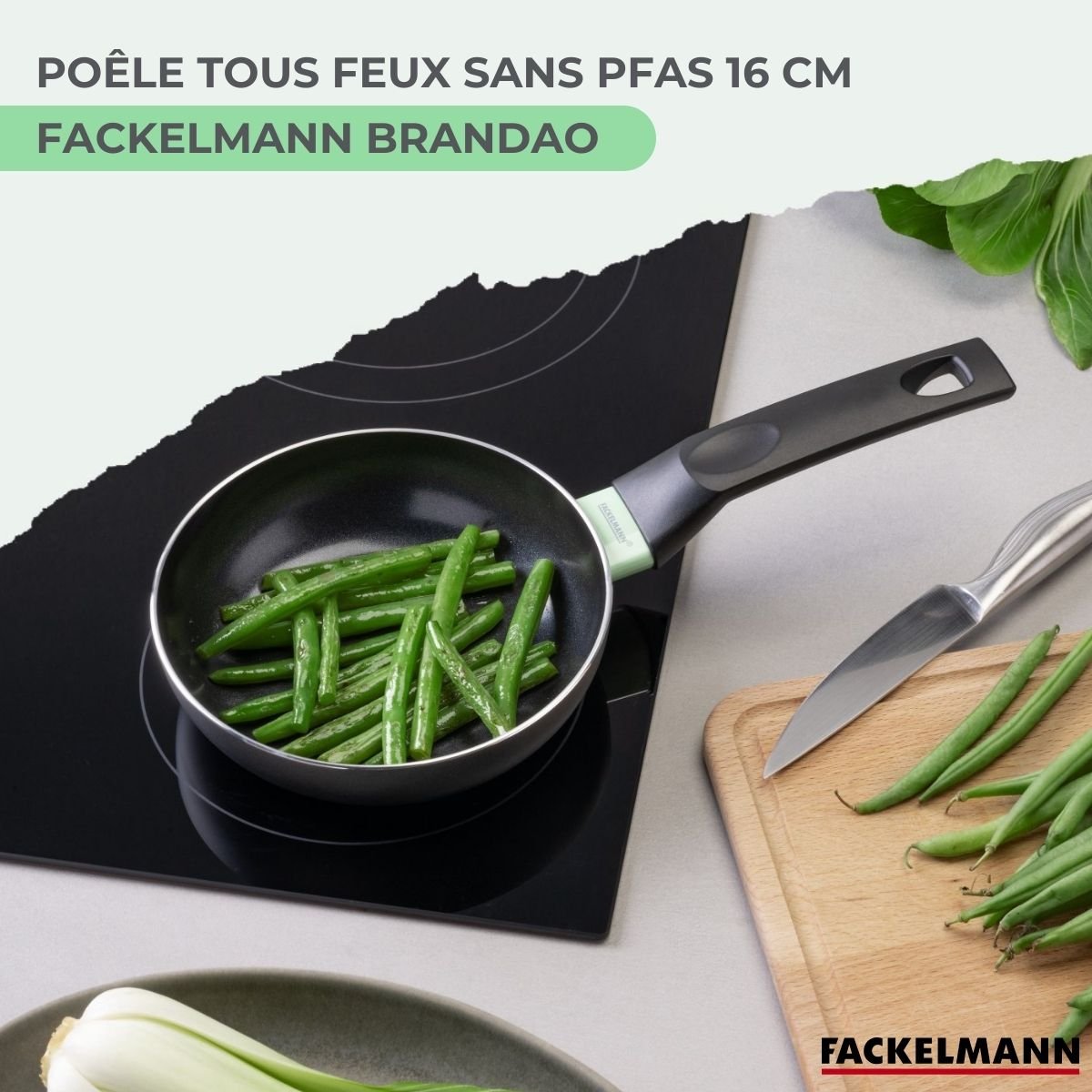 Poêle 16 cm aluminium revêtement céramique antiadhésif BRANDAO vert,noir, FACKELMANN