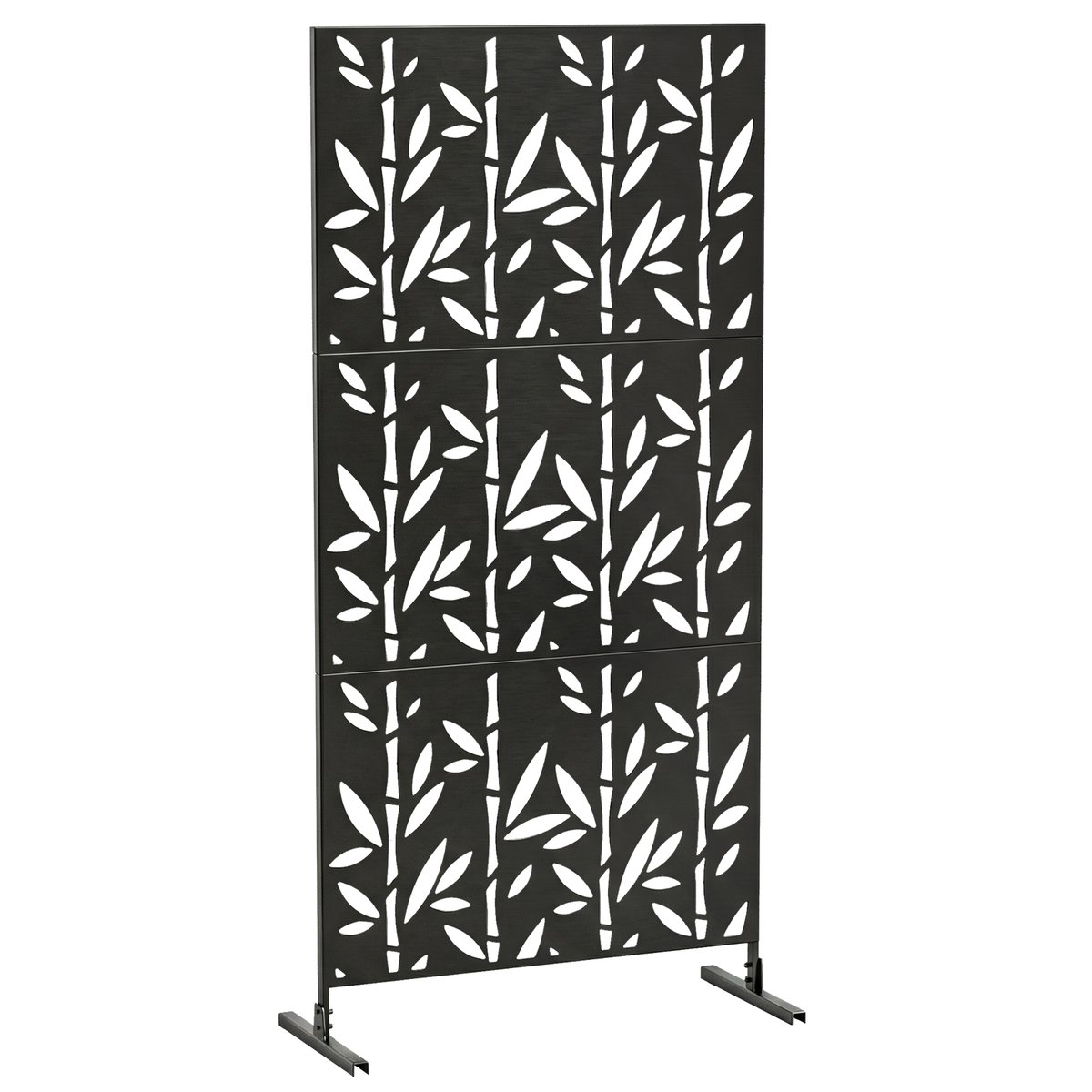 Panneau décoratif extérieur métal - brise vue motif bambou - noir noir, OUTSUNNY