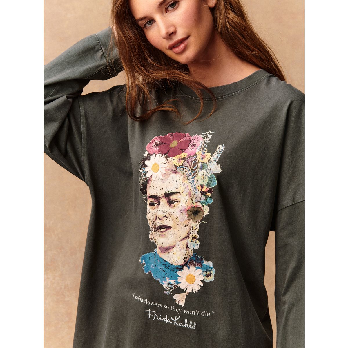 T-shirt manches longues graphique frida kahlo gris anthracite, NEXT