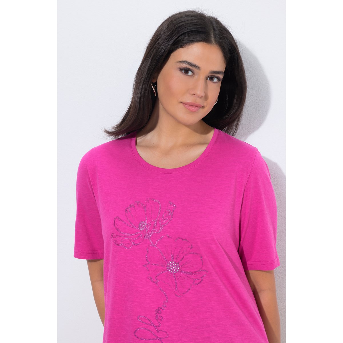 T-shirt à fleurs, coupe Classic Fit rose vif, ULLA POPKEN